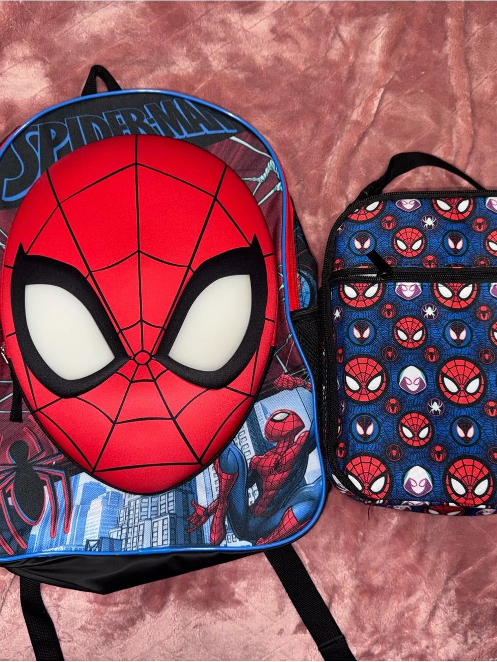 Spiderman Kids Blue and Red Backpack with Matching Lunch Bag